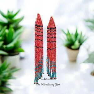 Long Boho Chic Beaded Fringe Cascade Shoulder Duster Dangle Earrings, 7"